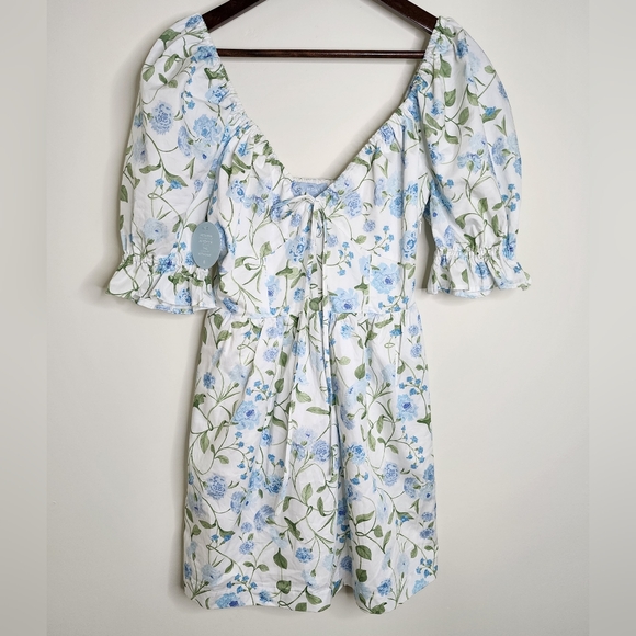 Hill House Ophelia Floral Puff Sleeve Mini Dress Small Cottagecore Picnic Boho - Picture 2 of 16